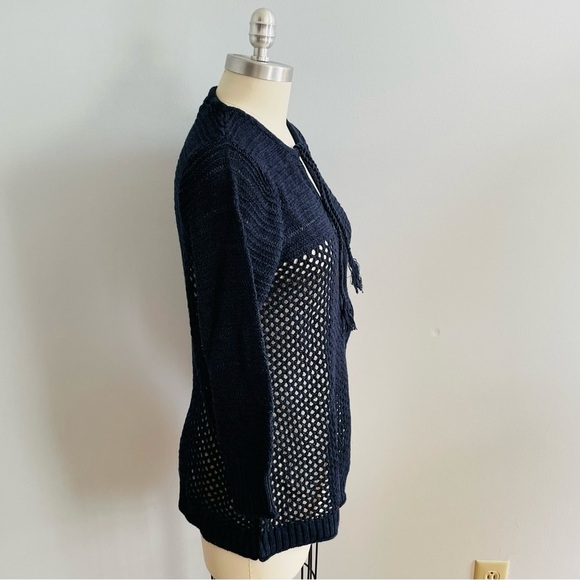 Eddie Bauer Nautical Open Weave Sweater- Navy Blue- Size Medium - Picture 4 of 7